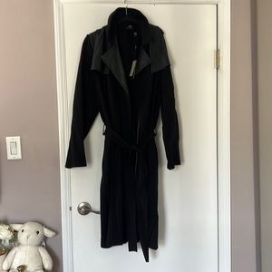 Tahari black knit trench coat, sweater, vegan leather new